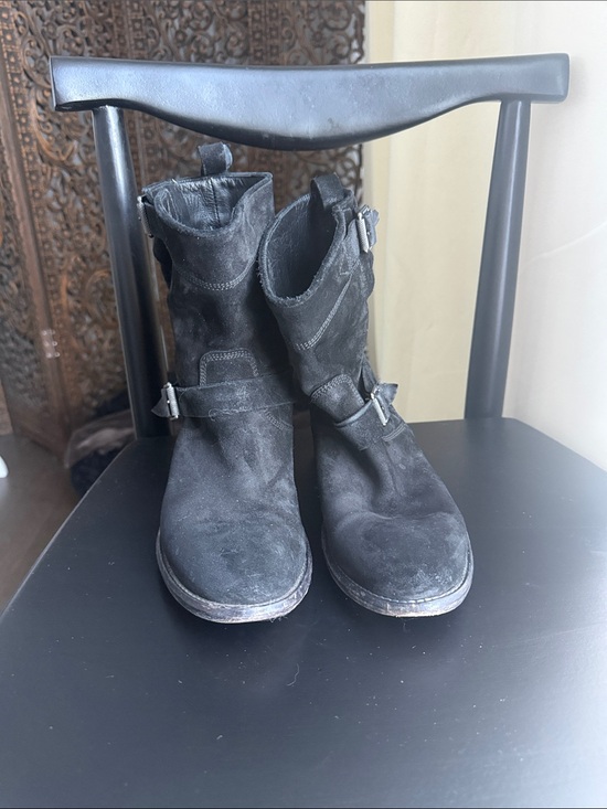 Belstaff Shoes - Black Suede Women’s Belstaff Motorcycle Boots - Classic Slip-On Style
